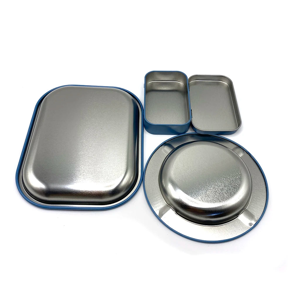 3Pcs Metal Tobacco Round Ashtray Cigarette Case Accessory Set