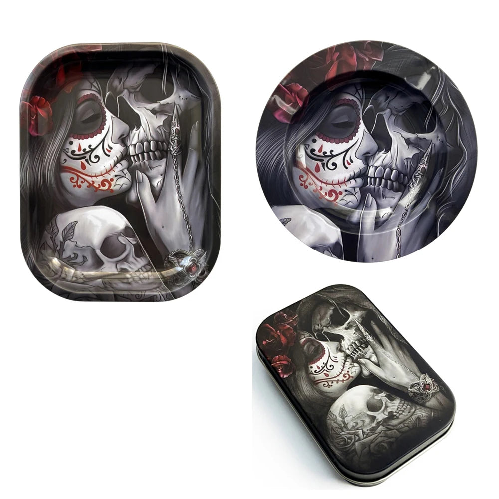 3Pcs Metal Tobacco Round Ashtray Cigarette Case Accessory Set